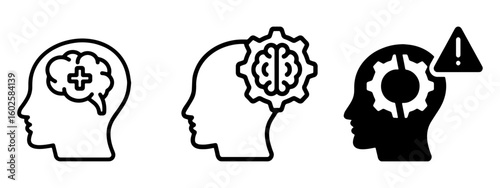 Mental health flat icons set. Human brain icon . Thinking, mind refresh, brain health, Simple brain symbol. Editable Stroke. Vector Illustration