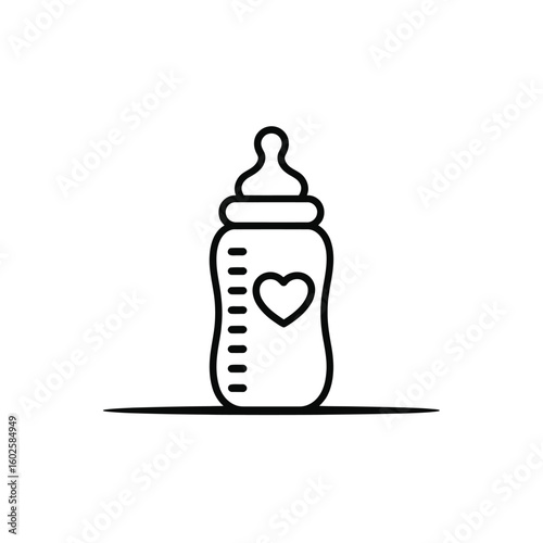 Baby bottle icon with heart shape and measurement marks