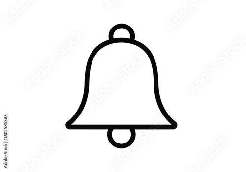 Bell drawing. It is a black and white outline image of a bell, a simple icon or symbol often associated with sound or notifications. Vector sketch line art draw.