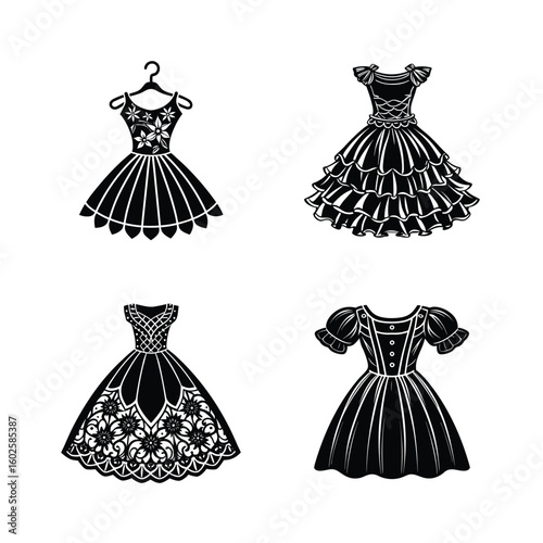 Elegant vector illustration of a set of women's fashion dresses, perfect for design and clothing inspiration