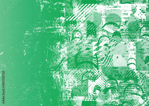 Glitch distorted geometric shape . Noise destroyed logo . Trendy cyber punk poster . Glitched frame .Grunge textured . Distressed effect .Vector shapes with a halftone dots screen print texture. 