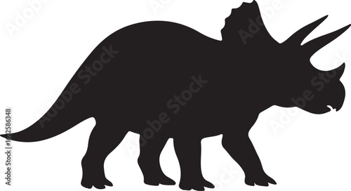 Black silhouette of a triceratops dinosaur prehistoric ancient
