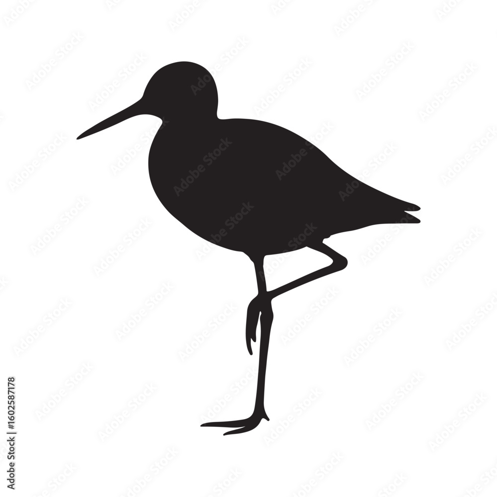 Obraz premium Black silhouette of a wading bird standing on one leg shorebird