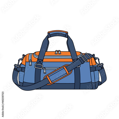 Isolated Duffle Bag Illustration in Blue and Orange for Travel