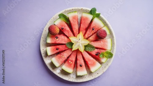 Watermelon Slice with Fresh Strawberries and Mint