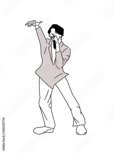 マイクを持って歌いながら踊るアーティスト　png