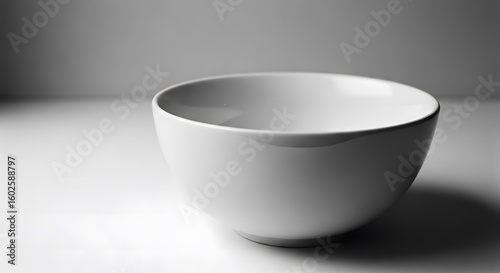 Minimalist white ceramic bowl on a clean surface, perfect for food, design, or lifestyle concepts
