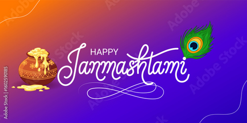 Vector illustration of Happy Krishna Janmashtami social media template