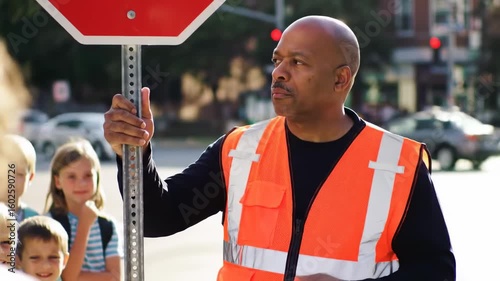 School crossing guard with children