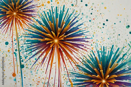Stylized fireworks bursting with vibrant colors celebration abstract