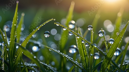 Wallpaper Mural Dewdrops on Grass in Morning Light Torontodigital.ca