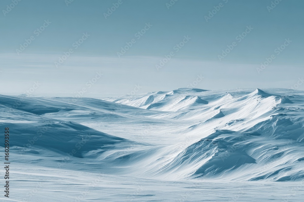 Naklejka premium Snowy mountains, vast landscape, icy blue