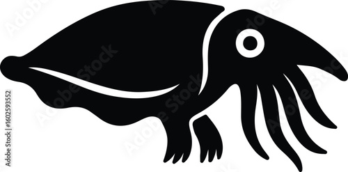 Silhouette Cuttlefish underwater animal in black and white Vector Illustrator