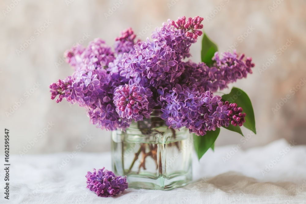 Lilac bouquet in clear glass vase Lilac bouquet in clear glass vase