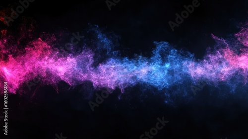 Abstract swirling, colorful, vibrant smoke trails against a black background.