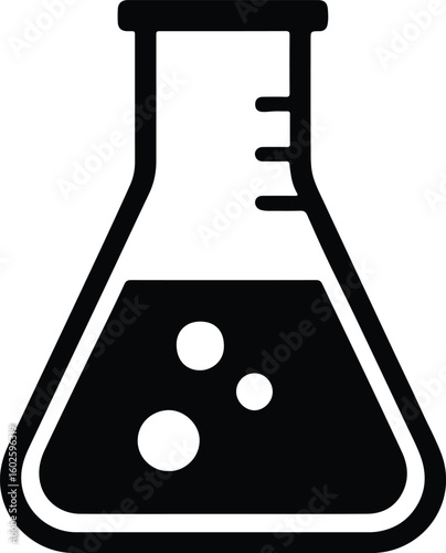 Silhouette Erlenmeyer flask with liquid and bubbles Vector Illustrator