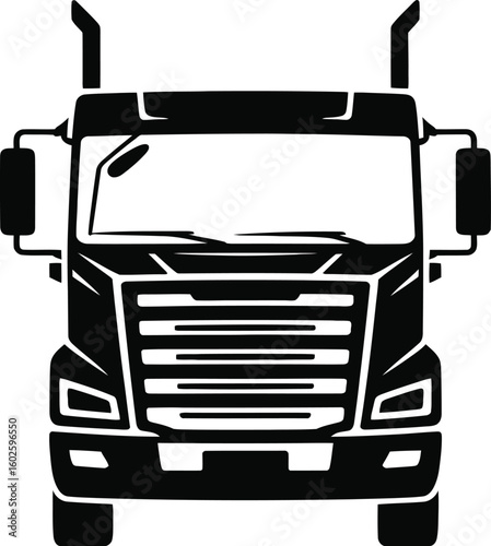 Sleek black semi truck speeds forward leaving motion trails on a transparent background