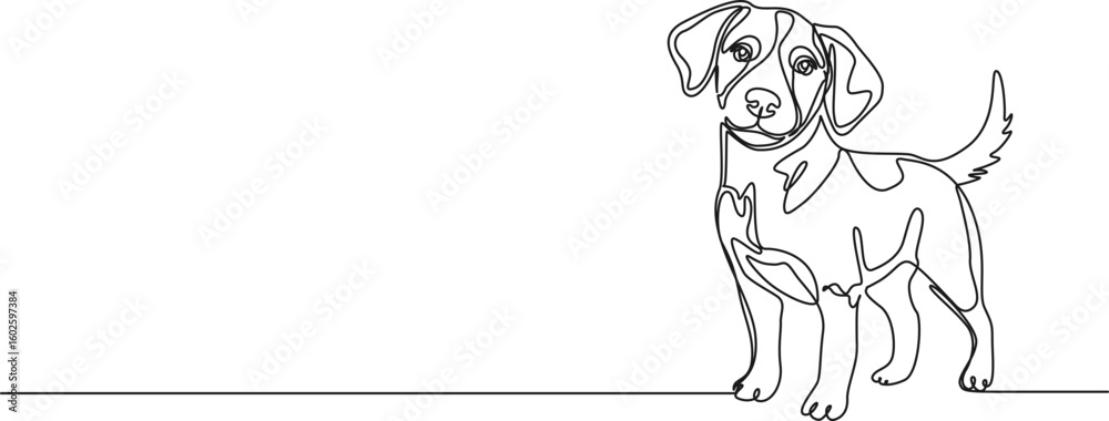 Fototapeta premium continuous single line drawing of cute little dog, line art vector illustration