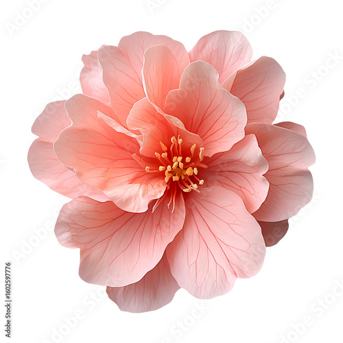 Top view cute pink flower, isolated on fully transparent png background