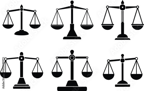 Scales of Justice Silhouettes Representing Law Legal System and Fair Judgement Six Different Variations