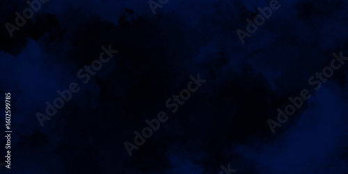 Abstract dark blue watercolor cloudiness, mist, or smog background. Dark navy blue sky with black background and blurred pattern. Vivid textured aquarelle painted art design background.	