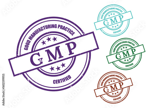 Good Manufacturing Practice (GMP) Certified Rubber Stamp Vector Set  
