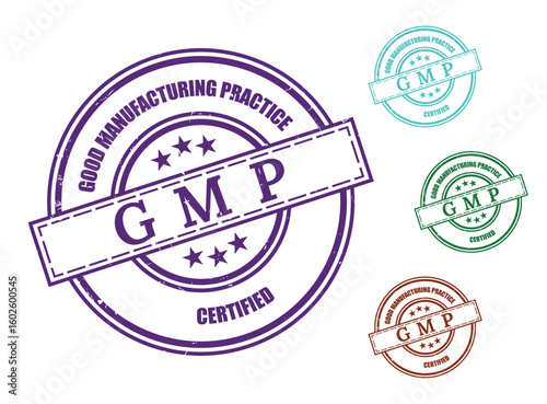 GMP Certified Product Stamp Set, Good Manufacturing Practice Seal Vector Icons  