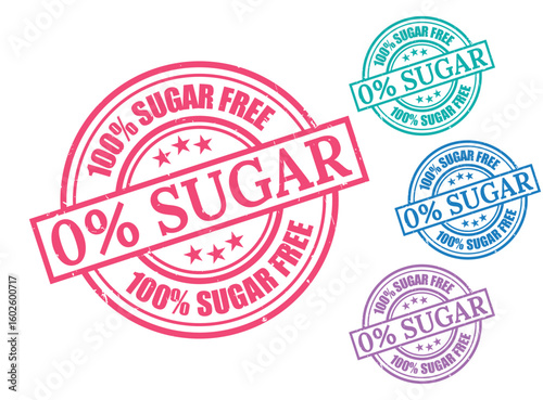 100% Sugar Free Zero Percent Sugar Grunge Rubber Stamp Vector Set  