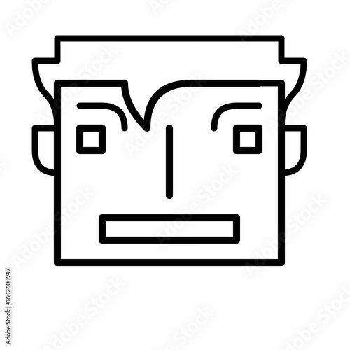Angry or Stern Man Face Outline Icon - Avatar, User Profile, or Displeased Expression