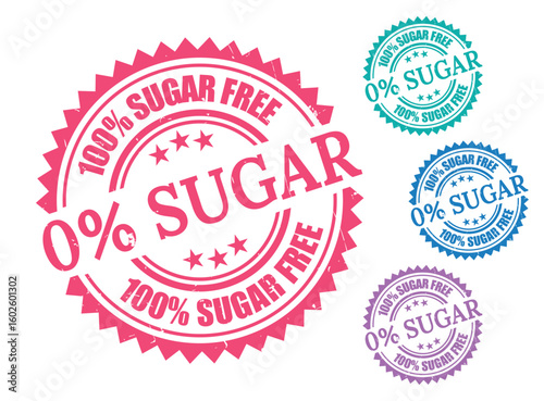 Sugar Free Product Stamp Collection, Grunge Style Labels with 0% Sugar Message  