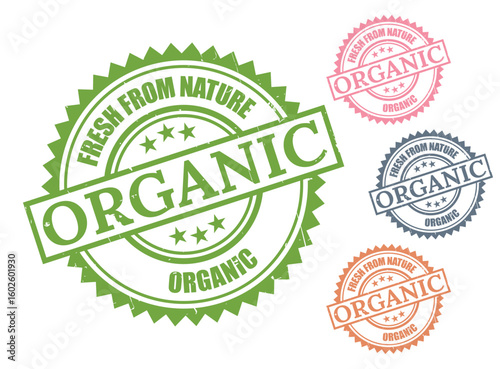 Organic Certified Stamp Collection, Fresh From Nature Grunge Label Vector Set  