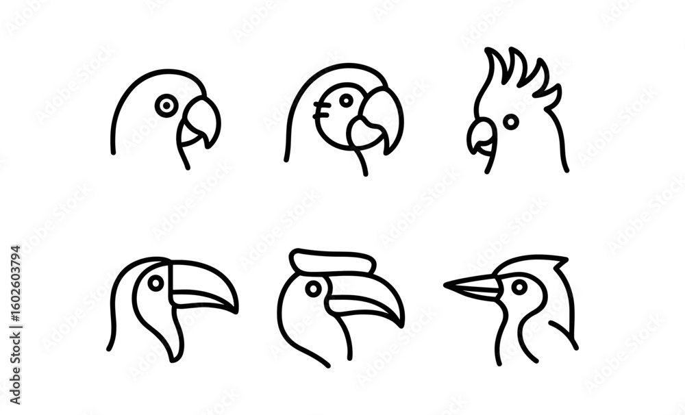 Fototapeta premium Minimalist bird head outline collection in black and white