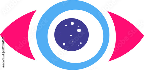 Colorful, stylized eye featuring a captivating universe within the iris, symbolizing vision, innovation, and the limitless possibilities of the future