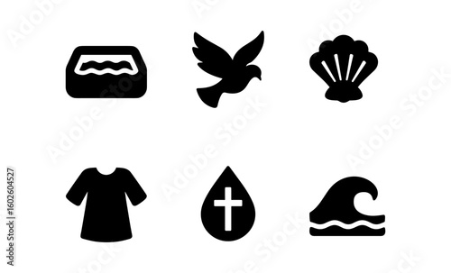 Baptism symbols: silhouette collection featuring dove, shell, and water elements