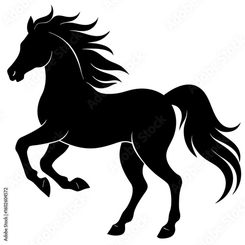 Elegant rearing black horse equine mammal animal silhouette vector illustration