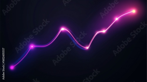 Abstract curved line progress chart with glowing neon light trail on dark background