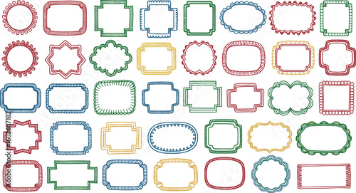 Collection of hand drawn colorful wavy frames different shapes