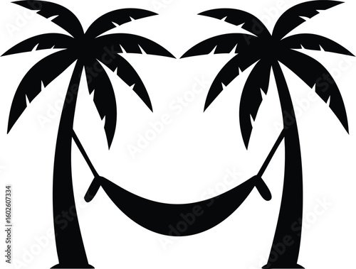 Minimalist Jungle Scene - Sleek Hammock Under Palms, EPS JPEG PNG