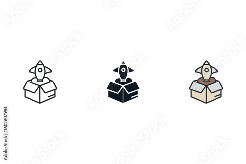 project launch icons isolated on White Background. Flat style design