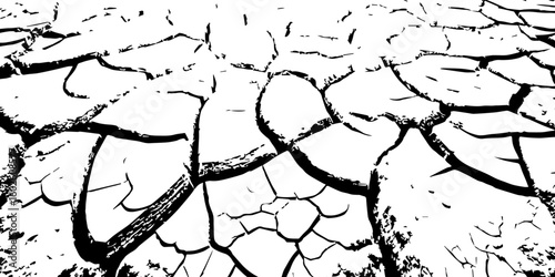 "Abstract grunge black and white cracked earth texture background, symbolizing extreme dryness and drought, Perfect for environmental themes, climate change, desert landscapes"