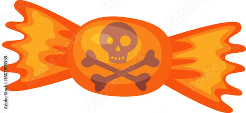 Orange Halloween candy featuring skull and crossbones, symbolizing poisoned treats and adding a spooky touch to trick or treat festivities. Perfect for autumn celebrations