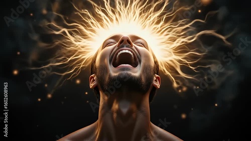 Man Unleashing Inner Power with Radiant Energy Burst