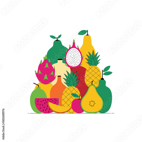 A vibrant collection of exotic tropical fruits arranged together creating a beautiful healthy lifestyle