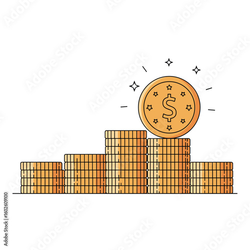 Growing pile of gold coins demonstrates financial success and wealth accumulation strategy