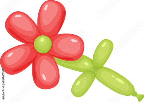Colorful balloon flower featuring vibrant red petals and a lively green stem, bringing a delightful sense of whimsy and joy to birthday parties and other festive celebrations