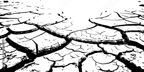 "Abstract grunge black and white cracked earth texture background, symbolizing extreme dryness and drought, Perfect for environmental themes, climate change, desert landscapes"