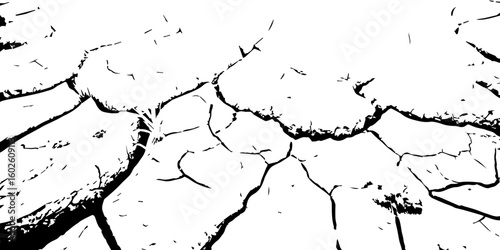 "Abstract grunge black and white cracked earth texture background, symbolizing extreme dryness and drought, Perfect for environmental themes, climate change, desert landscapes"