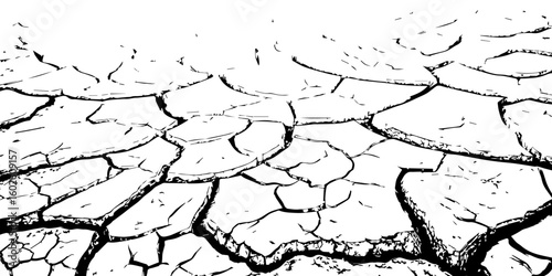 "Abstract grunge black and white cracked earth texture background, symbolizing extreme dryness and drought, Perfect for environmental themes, climate change, desert landscapes"