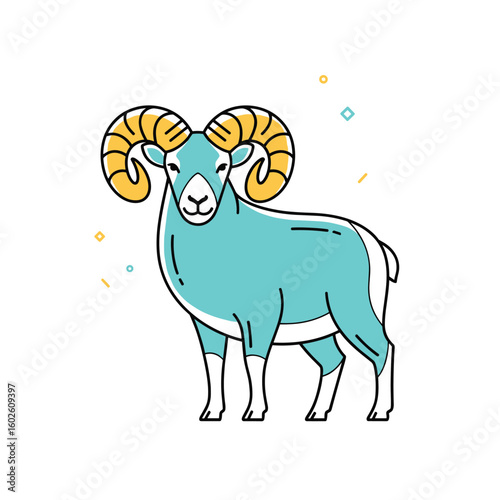 Majestic ram with curved horns standing proudly against a white background