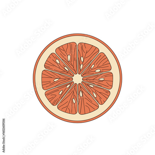 Vibrant pink grapefruit slice abstract design with detailed pulp and citrus segments